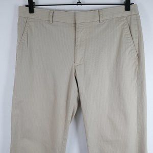Express Producer Mens 33x32 Beige Pinstripes Flat Front Dress Pants